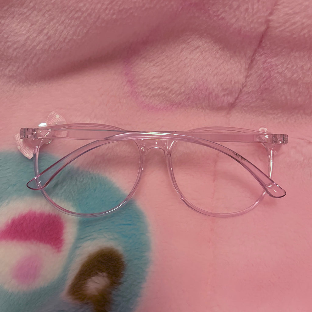 translucent pink bow glasses