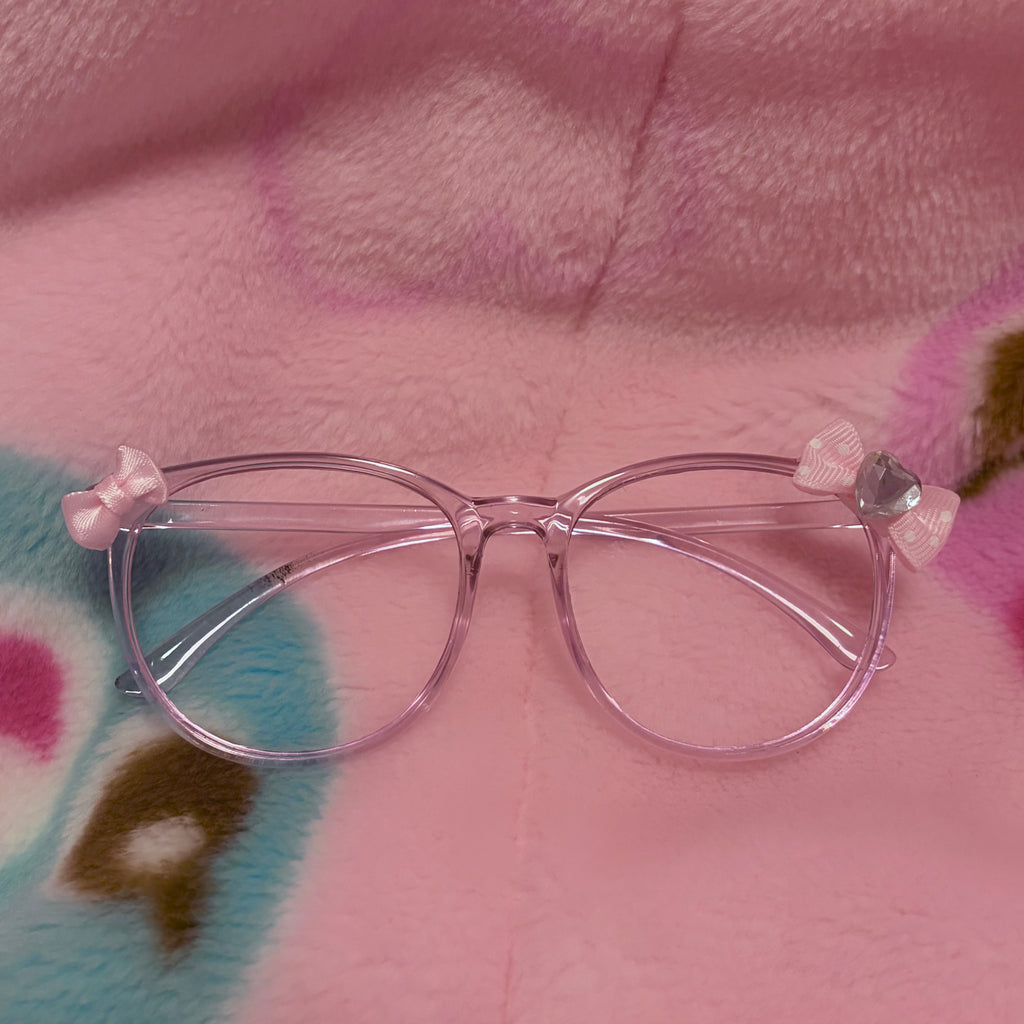 translucent pink bow glasses