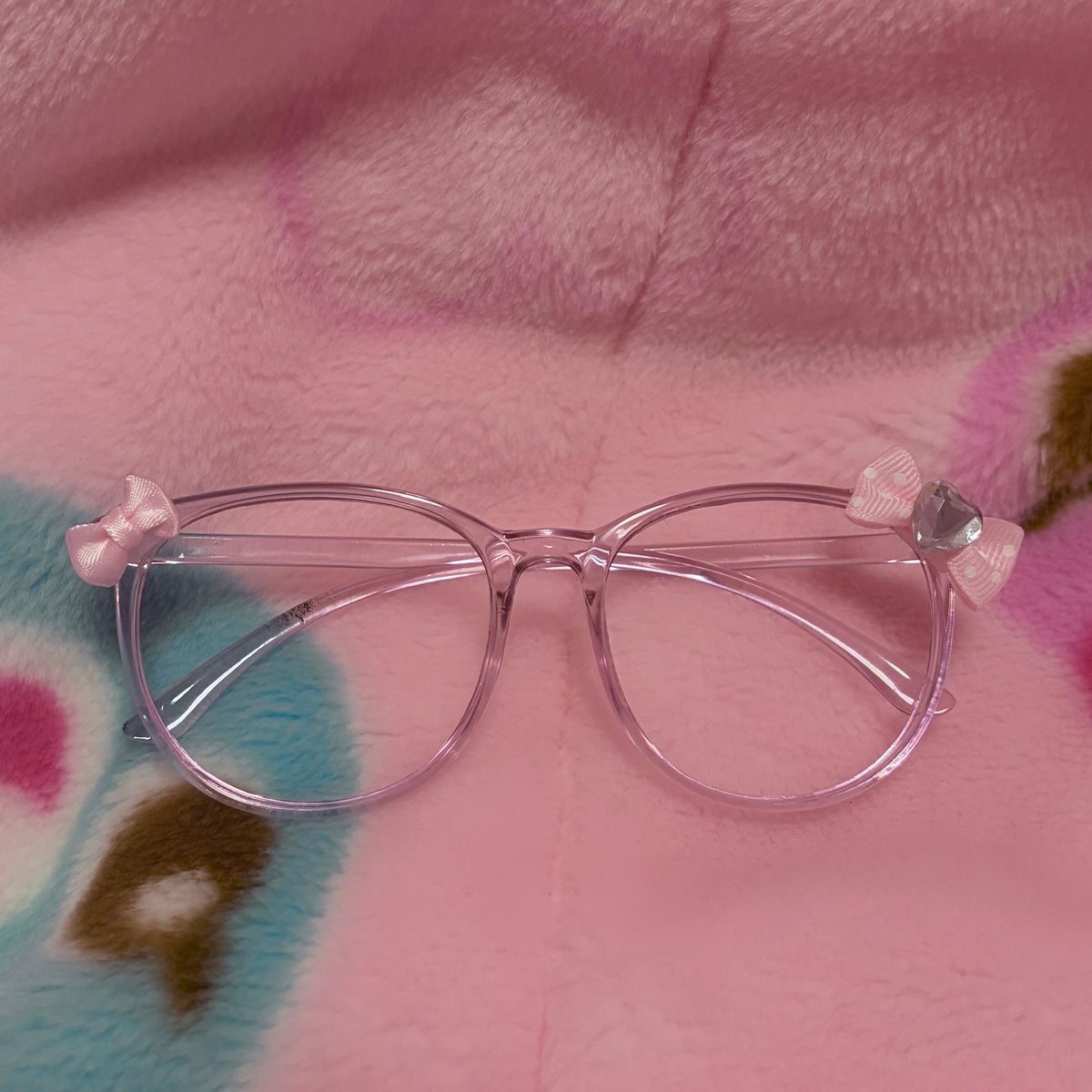 translucent pink bow glasses