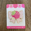 strawberry ribbon enamel pin