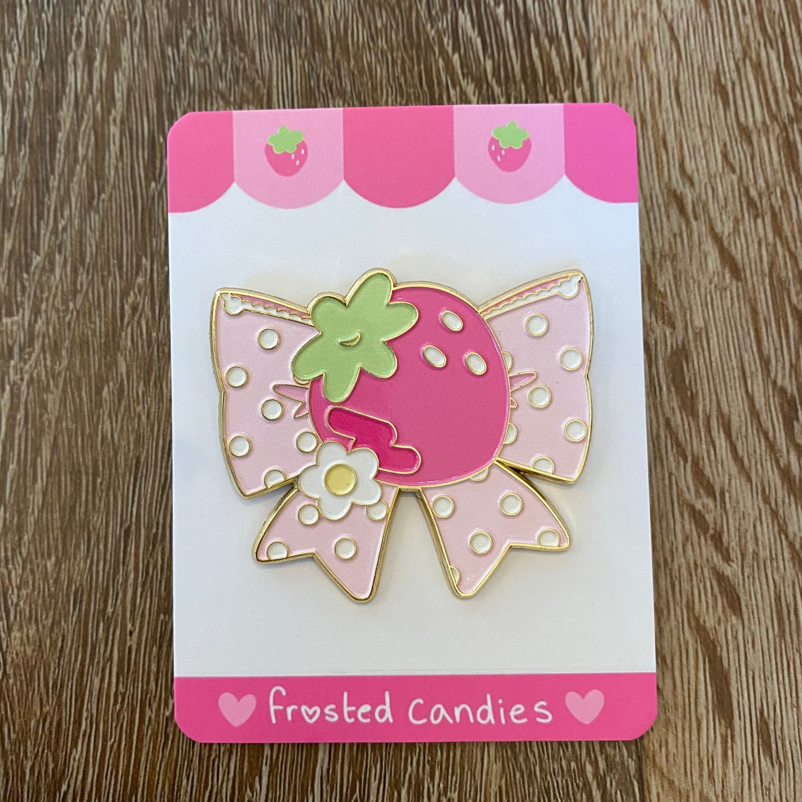strawberry ribbon enamel pin