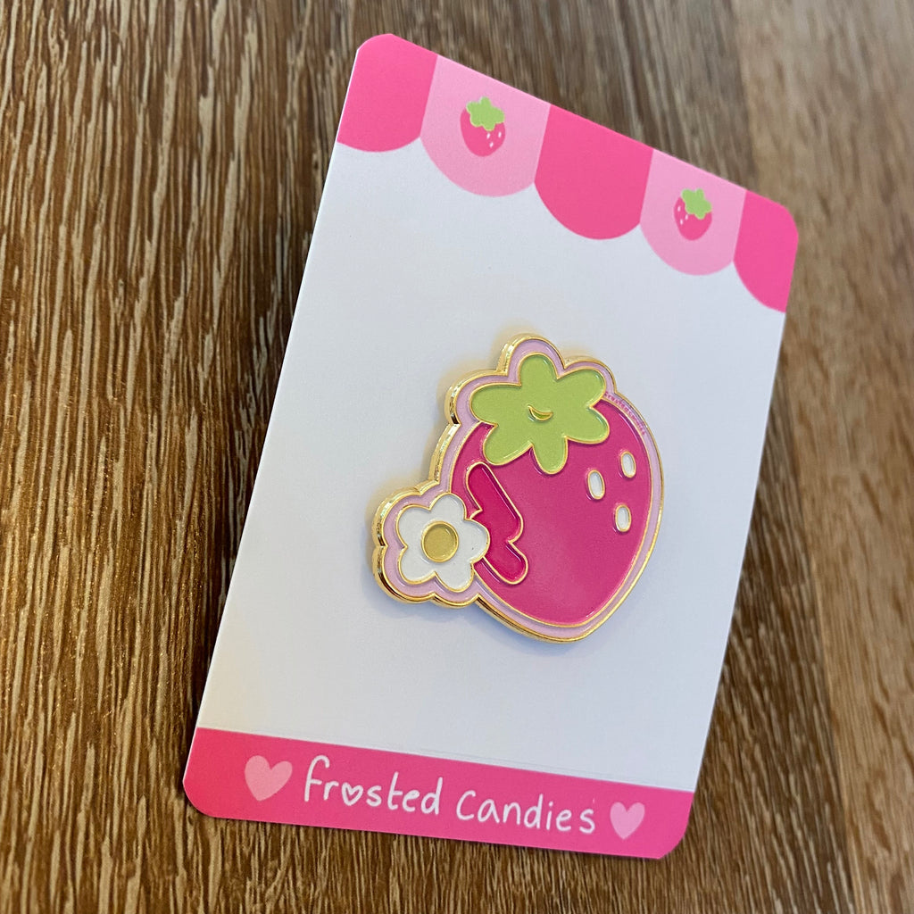 strawberry enamel pin