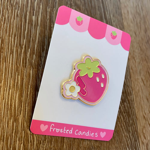strawberry enamel pin